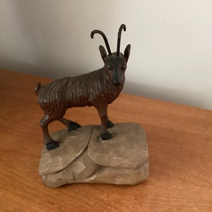 Vintage Handcarved Wooden Mountain Goat Sculpture