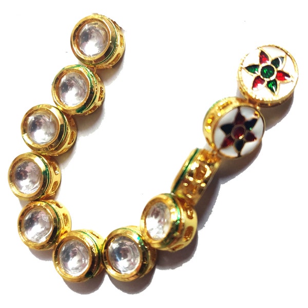 Mahabal Creations Kundan and Meenakari polki beads for jewellery making 10MM Circle shape 25Pieces