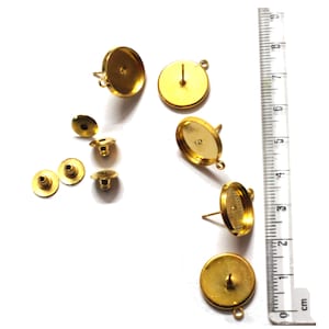 Mahabal Creations - Brass Earring component with Round tray, level hoop earring, brass earring post with blank, level back earrings 5 Pairs