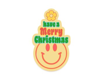 Have A Merry Christmas Smiley Face Sticker, 70s Sticker, Groovy Sticker, RV Vinyl Sticker, Car Decal, Laptop Decal, Hydroflask Sticker