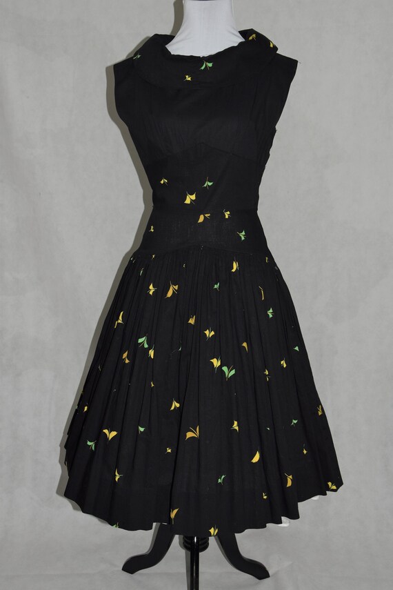 50's Black Cotton Day Dress