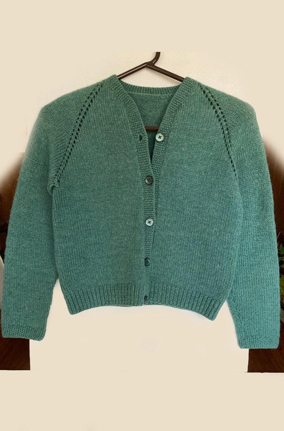 Vintage, Hand-knitted, Green, Pure Wool Women’s Ca