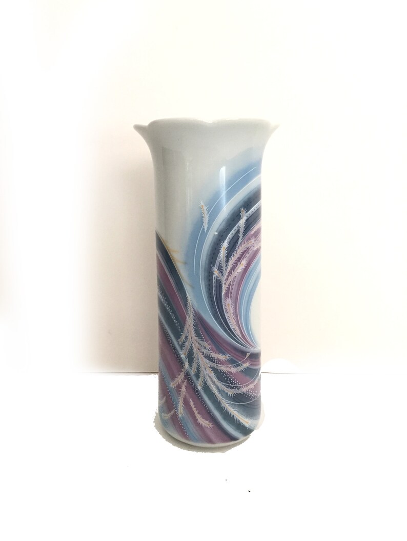 Mauve Porcelain Vase Aqua Vintage Andre Richard Blue White