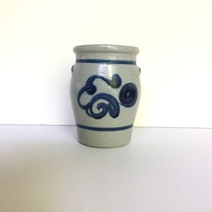 Nuevo jarrón azul gris vintage, glaseado de sal, hecho a mano, cerámica Betschdorf.