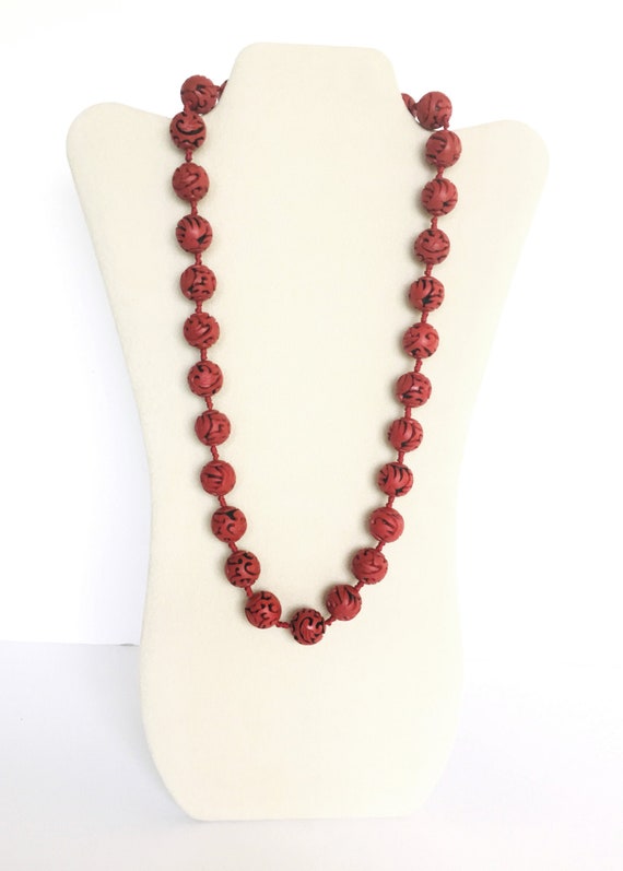 Vintage Red and Black Cinnabar Necklace. - image 1