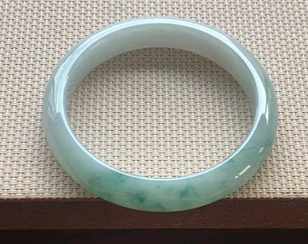 59.5mm Certified Genuine Icy  Wisps of Green Floral Patches Jadeite Bangle Burmese Myanmar Type A Grade A Untreated Natural Jade Bracelet