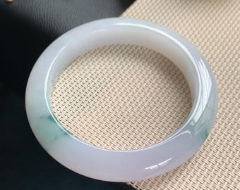 56.5mm Certified Genuine Pale Lavender Floating Green Jadeite Bangle Burmese Myanmar Type A Grade A Untreated Natural Jade Bracelet