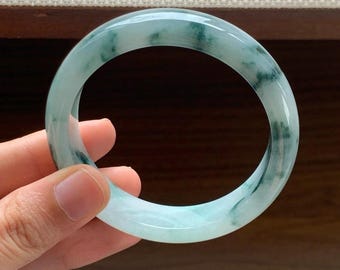 54mm Certified Genuine Sweet Green Floating Jadeite Bangle Burmese Myanmar Type A Grade A Untreated Natural Jade Bracelet