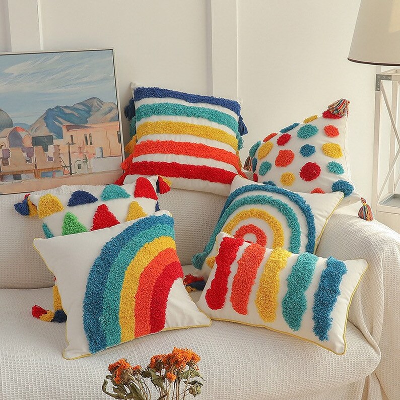 Modern Cute Rainbow Throw Pillow Covers Home Sofa Decor Decorative Pillow Case Childhood image 1