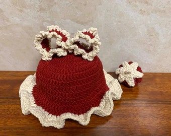 Handmade Baby Knit Hat with Bow, Newborn Hat, Winter Hat, Warm Baby Hat, Knitted Hat, Baby Girl