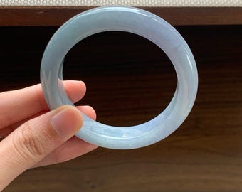 56mm Certified Genuine Misty Eggplant Purple Round Jadeite Bangle, Burmese Myanmar Type A Grade A Untreated Violet Jade Bracelet