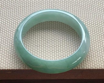 56mm Certified Genuine Wide Fresh Green Gradient Jadeite Bangle Burmese Myanmar Type A Grade A Untreated Natural Jade Bracelet