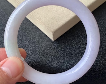 59mm Certified Genuine Icy Gel Pink Lavender Round Bar Jadeite Bangle, Burmese Myanmar Type A Grade A Untreated Jade Bracelet