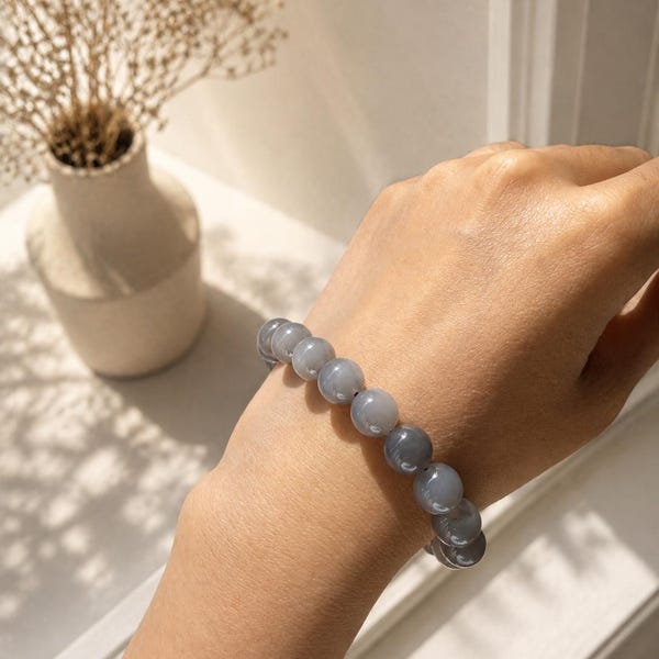Natural Smoky Lavender Nephrite Jade Bracelet 10mm | Genuine Jade Beaded Bracelet | Round Gemstone Stretch Bracelet | 煙紫