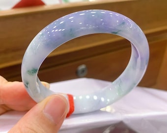 54.2mm Certified Genuine Lavender Floating Green Round Jadeite Bangle, Monet Garden Burmese Myanmar Type A Grade A Untreated Jade Bracelet