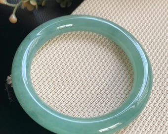 52.2mm Certified Genuine Icy Lake Green Round Bar Jadeite Bangle Burmese Myanmar Type A Grade A Untreated Bracelet Natural Jade