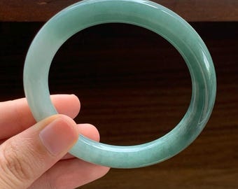 54.5mm Certified Genuine Lake Green Gradient Jadeite Bangle Burmese Myanmar Type A Grade A Untreated Natural Jade Bracelet
