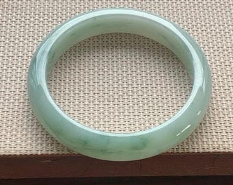 60.5mm Certified Genuine Fresh Green Floral Jadeite Bangle Burmese Myanmar Type A Grade A Untreated Large Size Bracelet Natural Jade