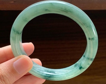 52mm Certified Genuine Clear Water Green Floating Jadeite Bangle Burmese Myanmar Type A Grade A Untreated Natural Jade Bracelet
