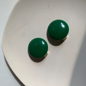 Circle Round Resin Acetate Earrings, Geometric Acrylic Drop Dangle, Emerald, Pierced / Non Pierced Clip-On Earrings