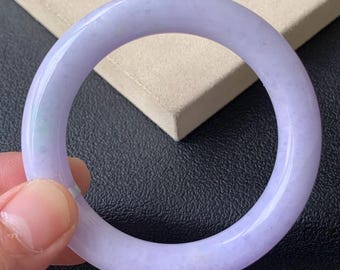 56mm Certified Genuine Full Rich Lavender Purple Round Bar Jadeite Bangle, Burmese Myanmar Type A Grade A Untreated Natural Jade Bracelet