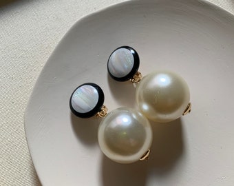 Classic Artificial Pearls Hoop Resin Acetate Earrings, Geometric Acrylic, Pierced / Non Pierced Clip-On Earrings