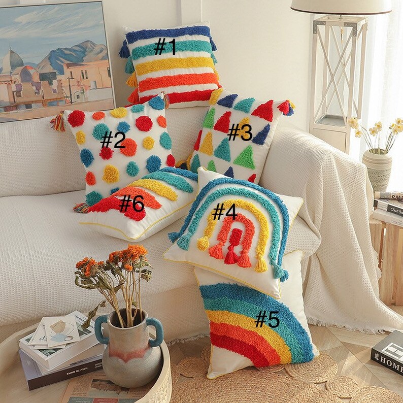 Modern Cute Rainbow Throw Pillow Covers Home Sofa Decor Decorative Pillow Case Childhood image 2