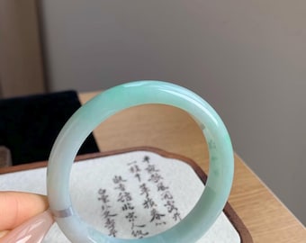 58mm Certified Genuine Light Green Gradient Round Jadeite Bangle, Burmese Myanmar Type A Grade A Untreated Natural Jade Bracelet