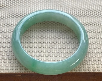 54.5mm Certified Genuine Icy Light Sweet Apple Green Jadeite Bangle Burmese Myanmar Type A Grade A Untreated Natural Jade Bracelet