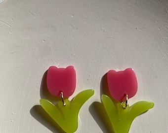 Tulips Resin Acetates, Geometric Acrylic, Pierced / Non Pierced Clip-On Earrings