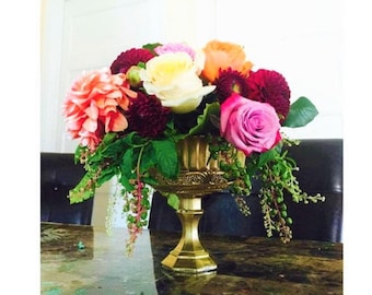 Gold Compote Vase - Gold Pedestal Vase - Gold Gobelt - Gold Wedding Vase