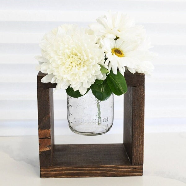 Rustic Wedding Centerpieces | Wood Mason Holder | Wooden Boxes for Centerpieces |  Square Vases for Wedding  | Rustic | Farmhouse