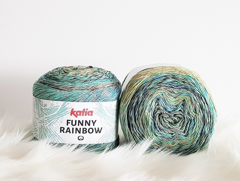 Color No. 104 - Blue-Pistachio-Turquoise Katia Funny Rainbow 100/% cotton multicolour yarn