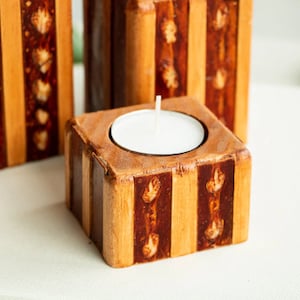 Wooden candle holder, fish leather candle holder, wood tealight holders set, unique decor, gift for mom, gift for him, perfect ideal gift