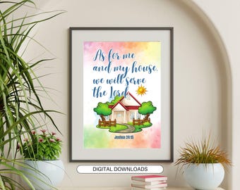 Citazioni di poster stampabili di versetti della Bibbia, stampa delle Scritture di Giosuè 24vs5, download digitale istantaneo, stampe di poster di arte murale cristiana, arredamento per la casa