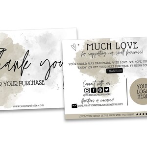 Printable Double Sided Thank You Cards Business Template Small Business Thank You For Your Purchase Editable Customer Packaging Insert YH12