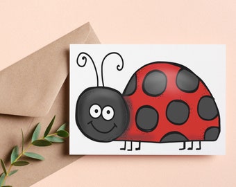 Cute Note Cards, Blank Inside, Simple Cute Red Ladybug Stationery Themed Cards With Envelopes, Cute 3.5x5 blank Stationery Sets