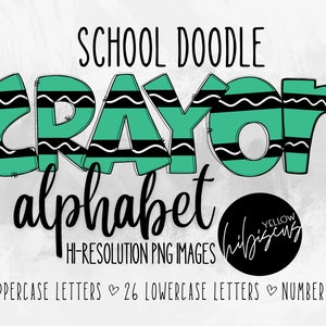 Crayon Doodle Letters Alphabet PNG Letters, Back to School Alphabet Set, School Doodle Letters, Upper and Lower Case, School Supplies Font