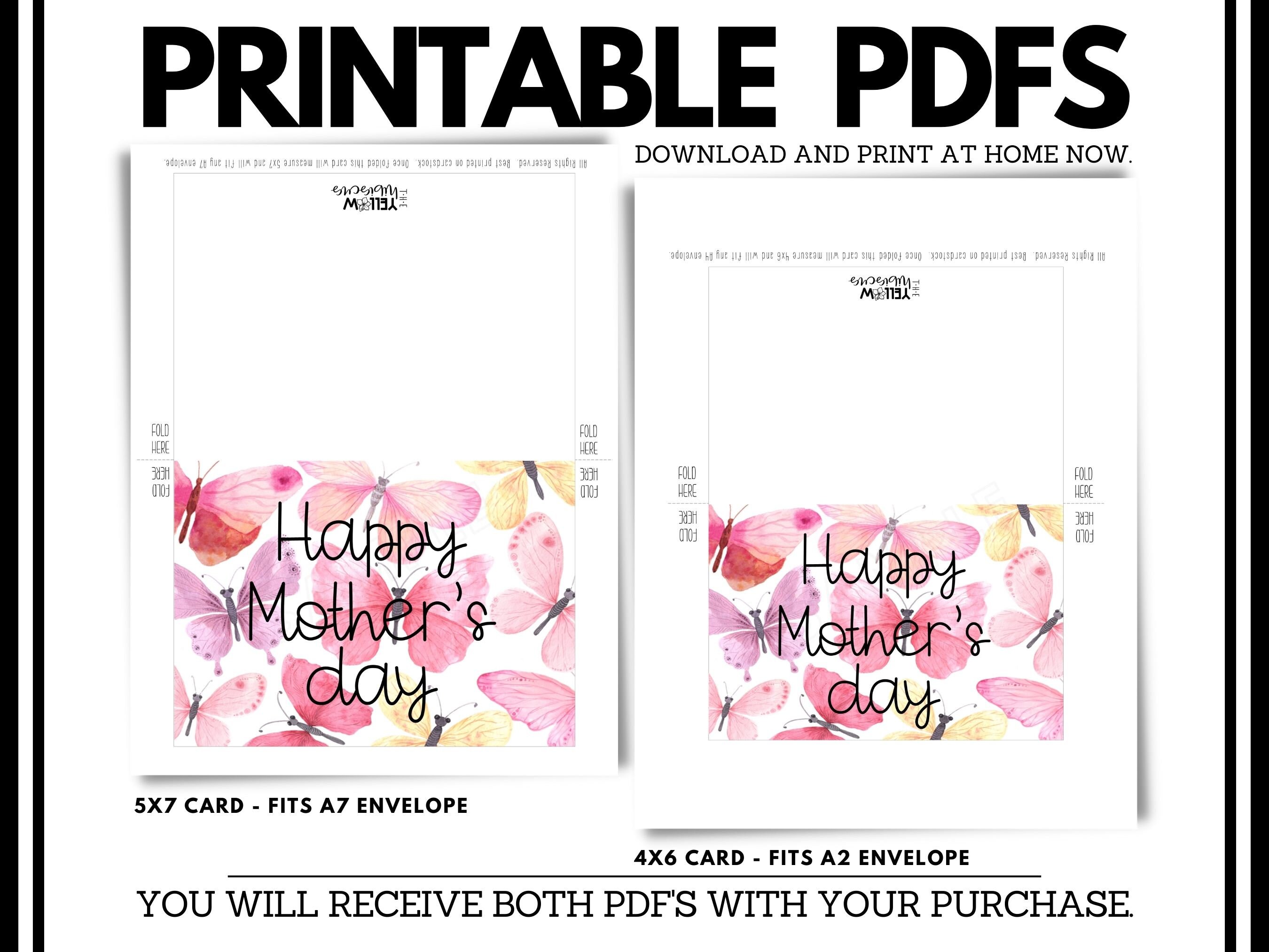 Printable Mother's Day Card, Instant Download PDF Cards, Cute Blank ...
