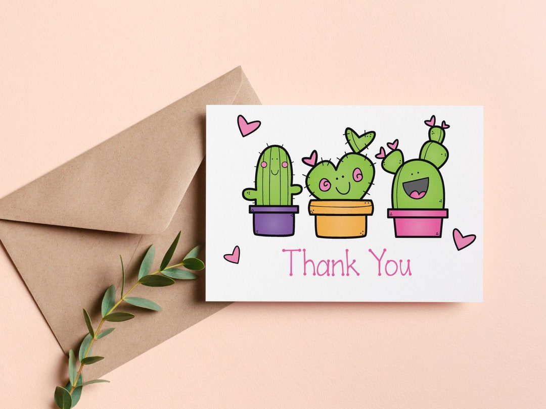 Cute Note Cards, Blank Inside, Silly Cactus Fun Thank You Stationery