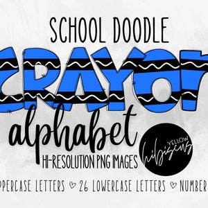 Crayon Doodle Letters Alphabet PNG Letters, Back to School Alphabet Set, School Doodle Letters, Upper and Lower Case, School Supplies Font