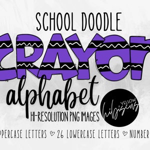 Crayon Doodle Letters Alphabet PNG Letters, Back to School Alphabet Set, School Doodle Letters, Upper and Lower Case, School Supplies Font