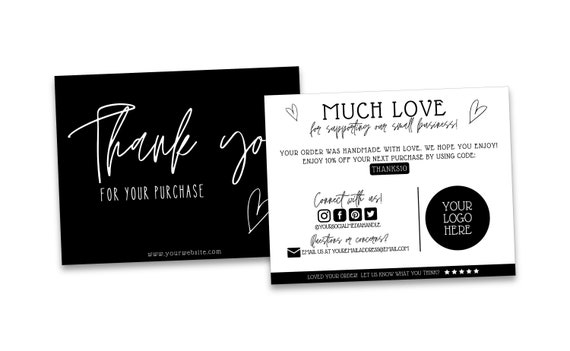 Printable Double Sided Thank You Cards Business Template Small Etsy