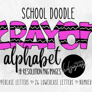 Crayon Doodle Letters Alphabet PNG Letters, Back to School Alphabet Set, School Doodle Letters, Upper and Lower Case, School Supplies Font