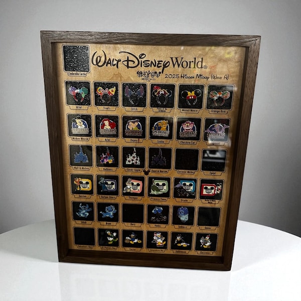 Wave A - 2025 Disney Hidden Mickey Pin Board Display | Wave A |Wooden Collector Frame