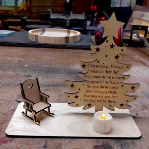 Personalized Christmas in Heaven Rocking Chair Ornament Memorial Tabletop Plaque