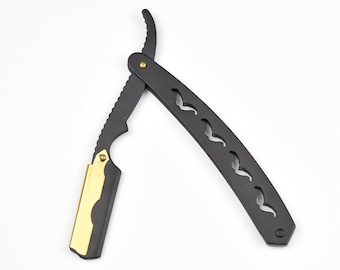 Rasoir droit personnalisé pour homme - Rasoir de barbier coupe-gorge avec 10 lames et pochette de voyage - Cadeau de rasage pour lui, cadeau de fête des pères