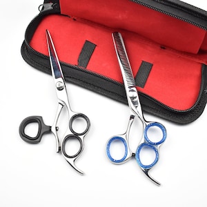 Personnalisez les ciseaux de salon de coupe de cheveux professionnels réglables cisailles de coiffeur amincissantes à deux doigts avec l'étui