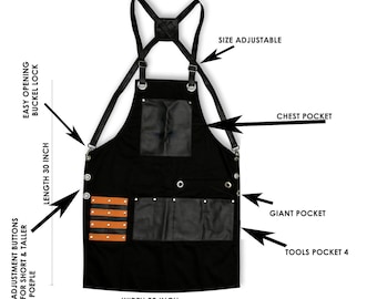 Barber Apron with Pockets – Hairdresser, Bartender, Chef – Canvas Crossback Apron for Men & Women – BBQ, Salon, Workshop Gift