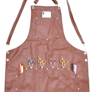 Hairdresser Barber Apron PU Leather Cross Back Heavy Duty Adjustable Multi purpose Water Proof Apron for men and women Best Birthday gift